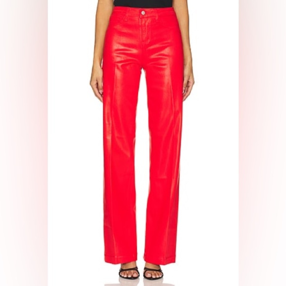 NWT Line & Dot Neon Red Wide Leg Leather Pants with Elastic Waistband Size M